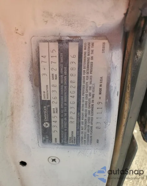 1974 Plymouth Satellite from USA, damaged, VIN RP23G4G208836